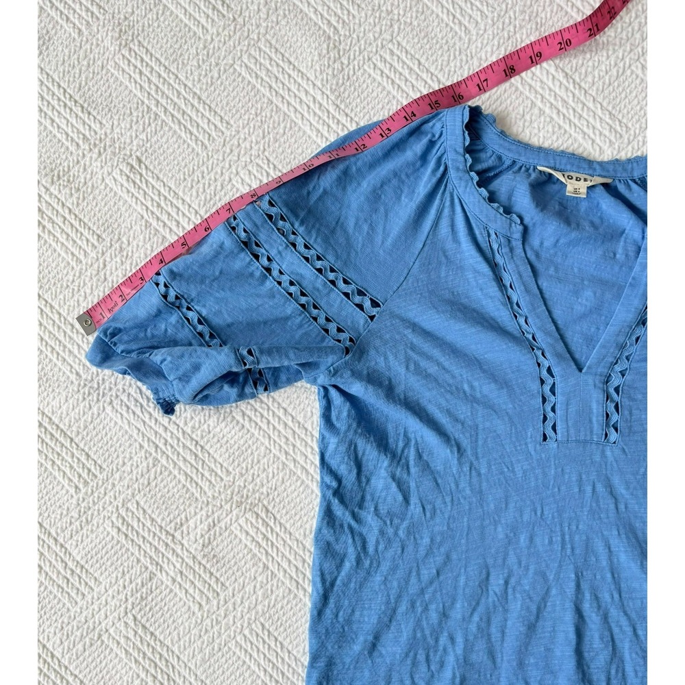 Boden Women's Size 4 Blue Maisy Rikrak Puff Sleeve Top V Neck Elevated Casual - Picture 4 of 8
